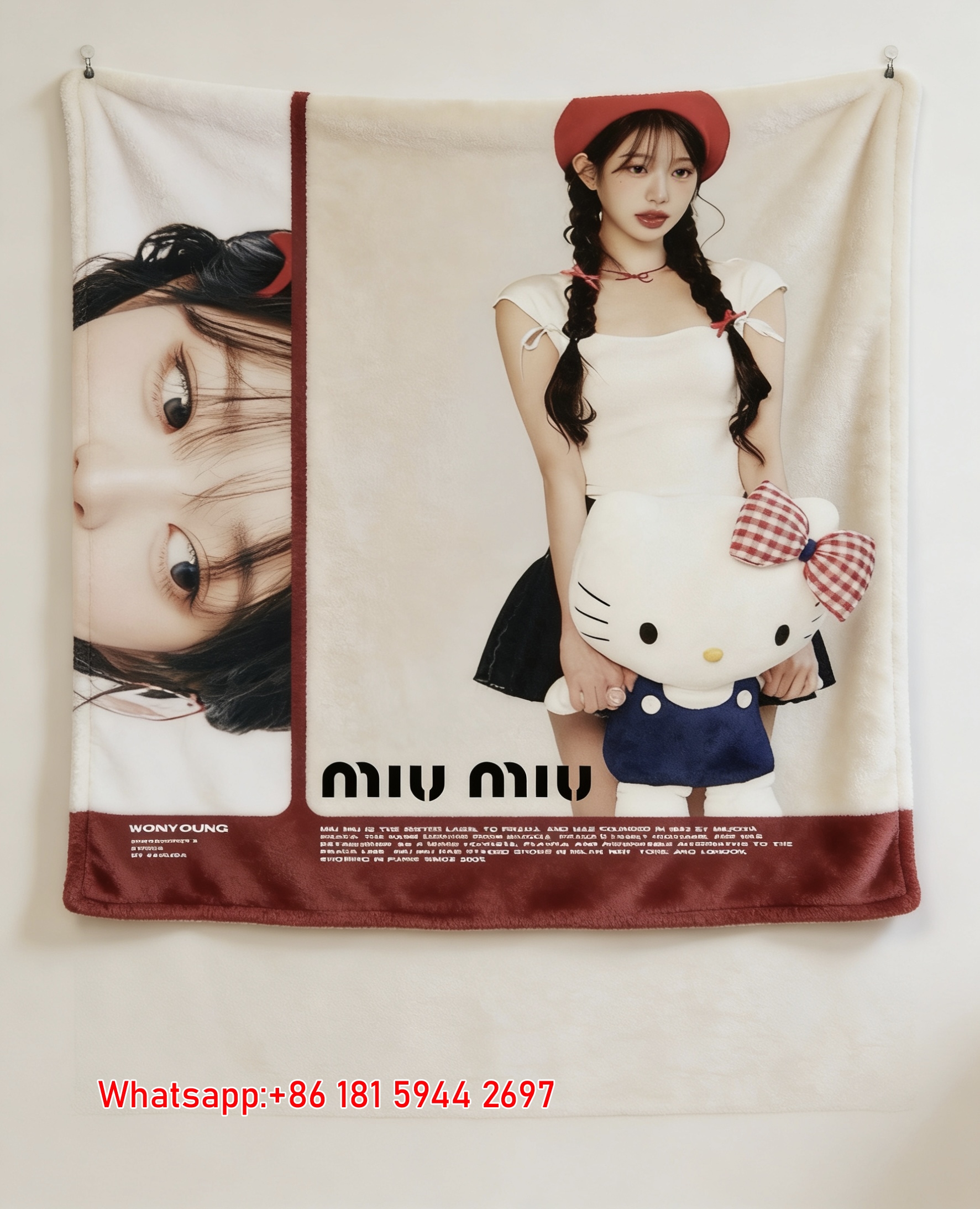 Miu Miu Wonyoung & Hello Kitty Print Flannel Sofa Throw Blanket IMG_0628